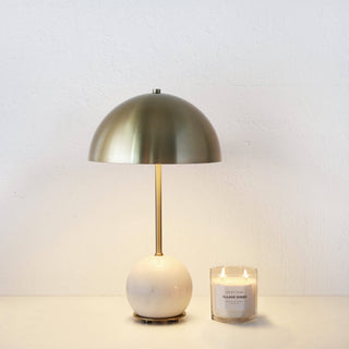 LEVADA GRANDE MARBLE TABLE LAMP  |  ANTIQUE BRASS SHADE + WHITE MARBLE