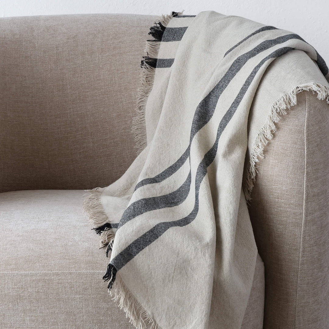 LE BONFIN STRIPE LINEN THROW  |  170X130CM  |  NATURAL + TRIPLE CHARCOAL STRIPE