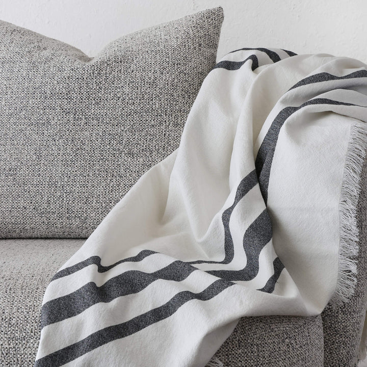 LE BONFIN STRIPE LINEN THROW  |  170X130CM  |  WHITE + TRIPLE CHARCOAL STRIPE