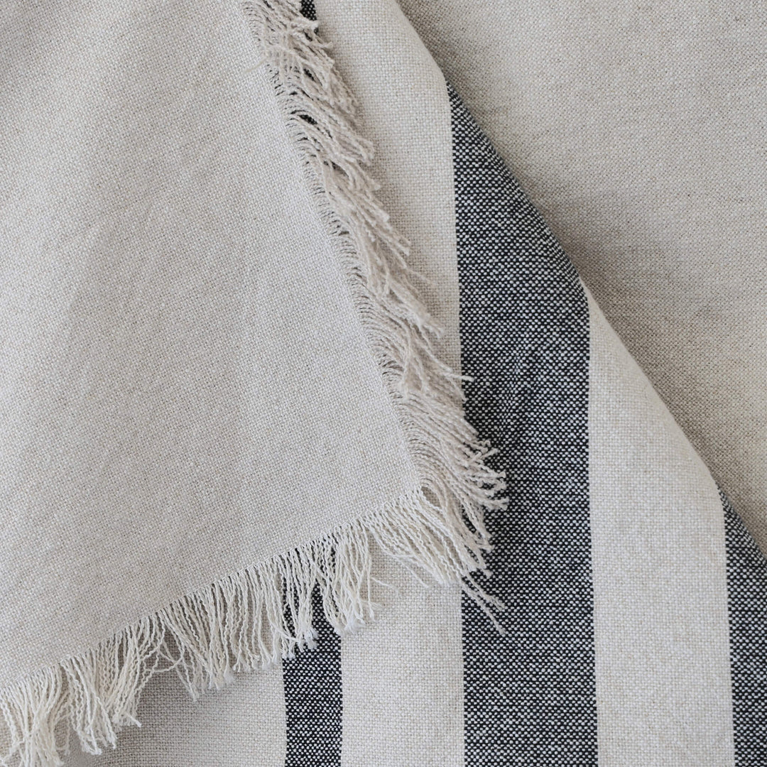 LE BONFIN STRIPE THROW  |  170X130CM  |  NATURAL + TRIPLE CHARCOAL STRIPE