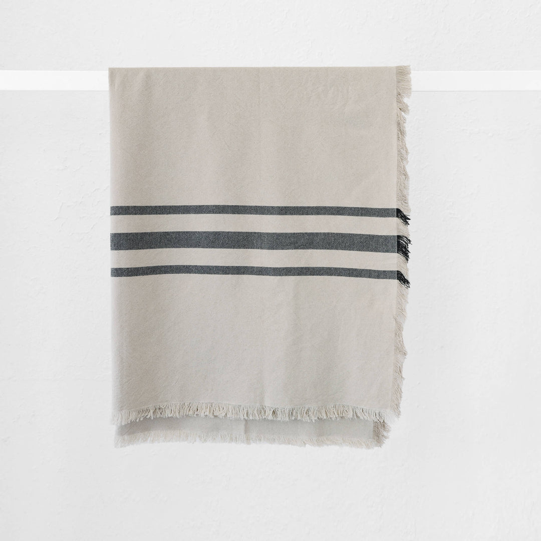 LE BONFIN STRIPE THROW  |  170X130CM  |  NATURAL + TRIPLE CHARCOAL STRIPE