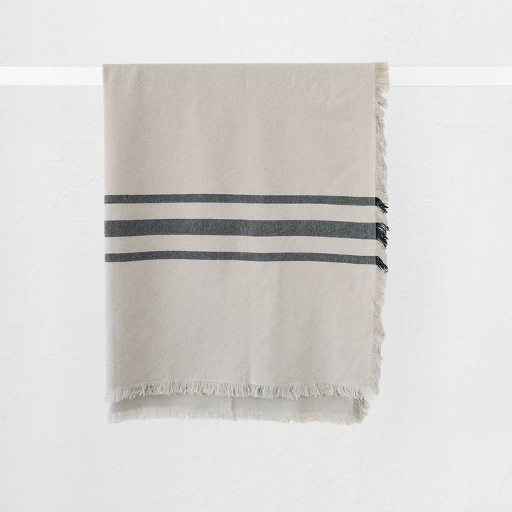LE BONFIN STRIPE THROW  |  170X130CM  |  NATURAL + TRIPLE CHARCOAL STRIPE