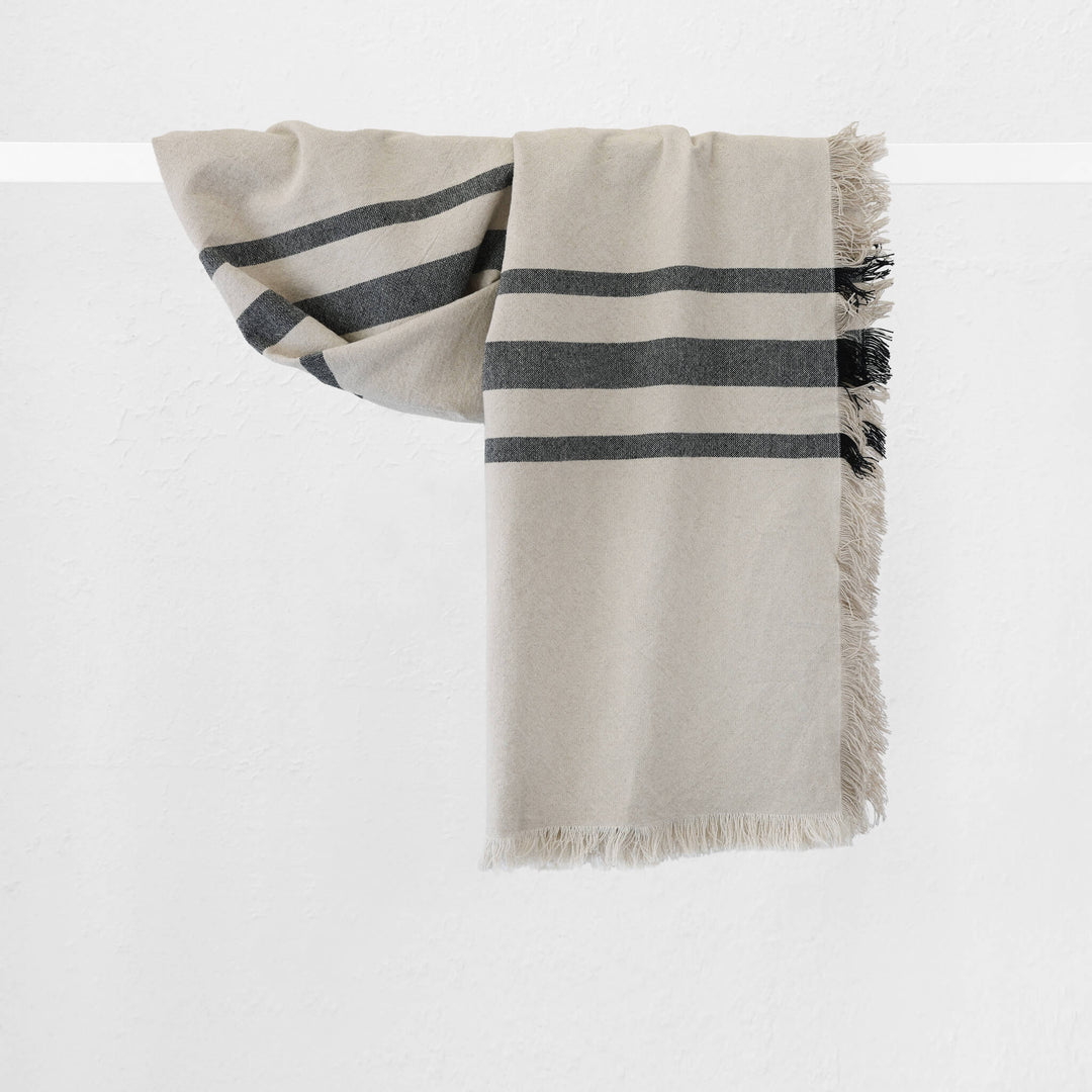 LE BONFIN STRIPE THROW  |  170X130CM  |  NATURAL + TRIPLE CHARCOAL STRIPE