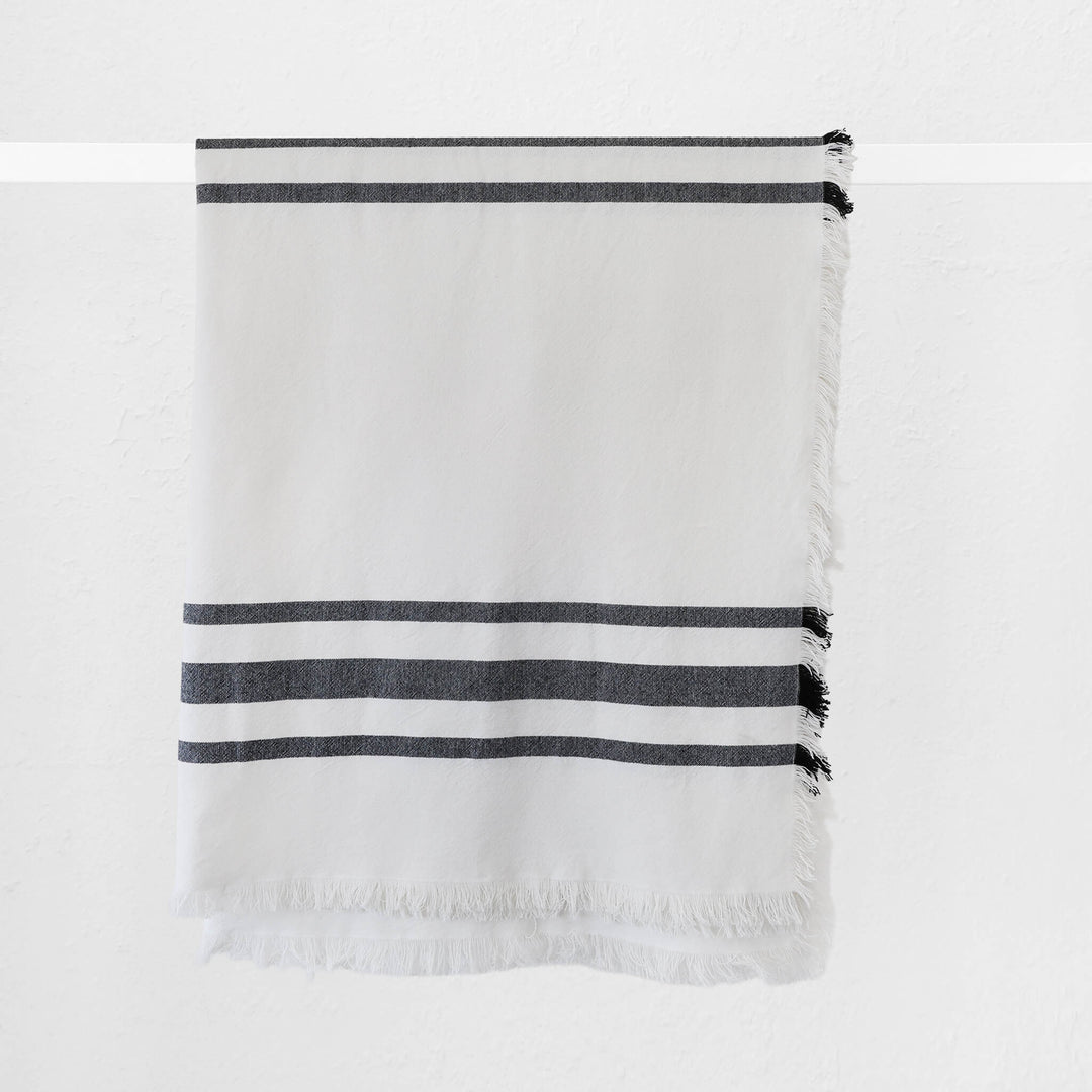 Le Bonfin Stripe Throw  |  170X130cm  |  White + Triple Charcoal Stripe