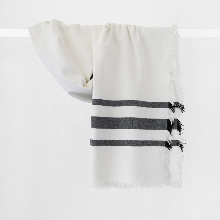 Le Bonfin Stripe Throw  |  170X130cm  |  White + Triple Charcoal Stripe