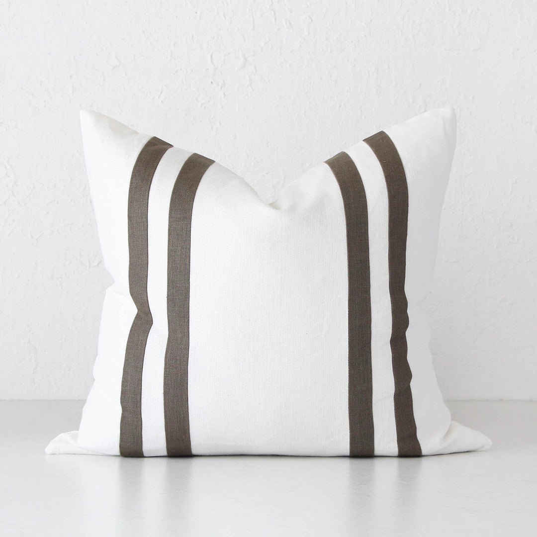 LINEN PALMA STRIPE CUSHION  |  COFFEE + WHITE  |  50 x 50