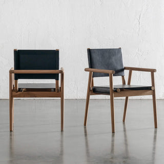LOMASO CARVER ARMCHAIR  |  BLACK LEATHER + BRUSHED TEAK