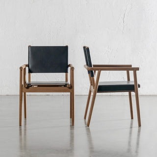 LOMASO CARVER ARMCHAIR  |  BLACK LEATHER + BRUSHED TEAK