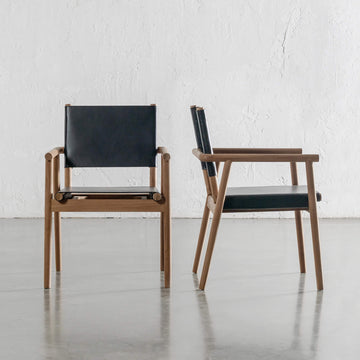LOMASO CARVER ARMCHAIR  |  BLACK LEATHER + BRUSHED TEAK
