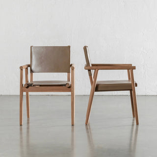 LOMASO CARVER ARMCHAIR | TAUPE SHADOW LEATHER + BRUSHED TEAK