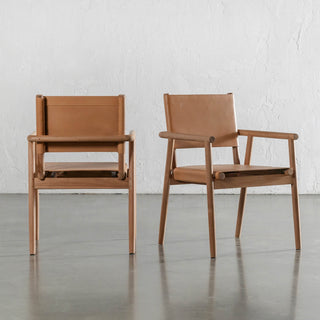LOMASO CARVER ARMCHAIR | WARM NUTMEG LEATHER + BRUSHED TEAK