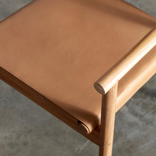 LOMASO CARVER ARMCHAIR | WARM NUTMEG LEATHER + BRUSHED TEAK