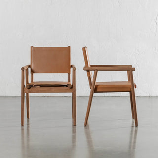LOMASO CARVER ARMCHAIR | WARM NUTMEG LEATHER + BRUSHED TEAK
