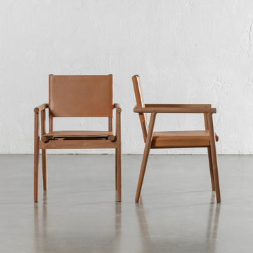 LOMASO CARVER ARMCHAIR | WARM NUTMEG LEATHER + BRUSHED TEAK