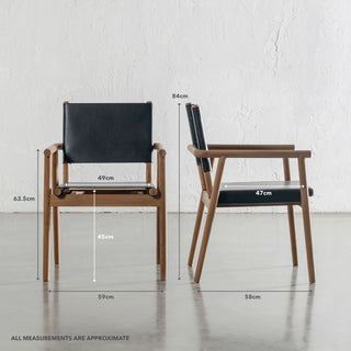 LOMASO CARVER ARMCHAIR  |  BLACK LEATHER + BRUSHED TEAK | MEASUREMENTS