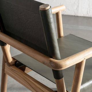 LOMASO CARVER ARMCHAIR  |  OLIVE LEATHER + BRUSHED TEAK