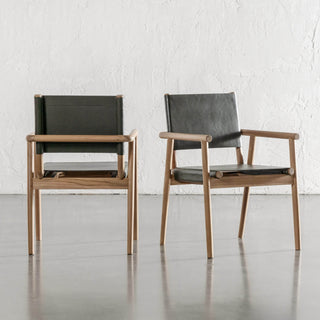 LOMASO CARVER ARMCHAIR  |  OLIVE LEATHER + BRUSHED TEAK