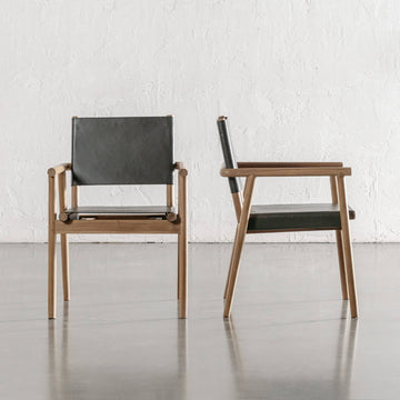 LOMASO CARVER ARMCHAIR  |  OLIVE LEATHER + BRUSHED TEAK