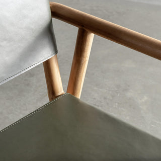 LOMASO CARVER ARMCHAIR  |  OLIVE LEATHER + BRUSHED TEAK