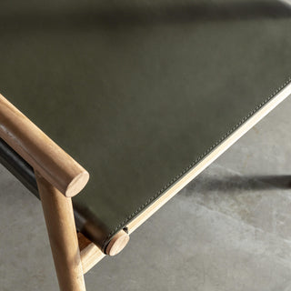 LOMASO CARVER ARMCHAIR  |  OLIVE LEATHER + BRUSHED TEAK