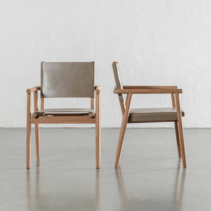 LOMASO CARVER ARMCHAIR  |  TAUPE SHADOW LEATHER + BRUSHED TEAK