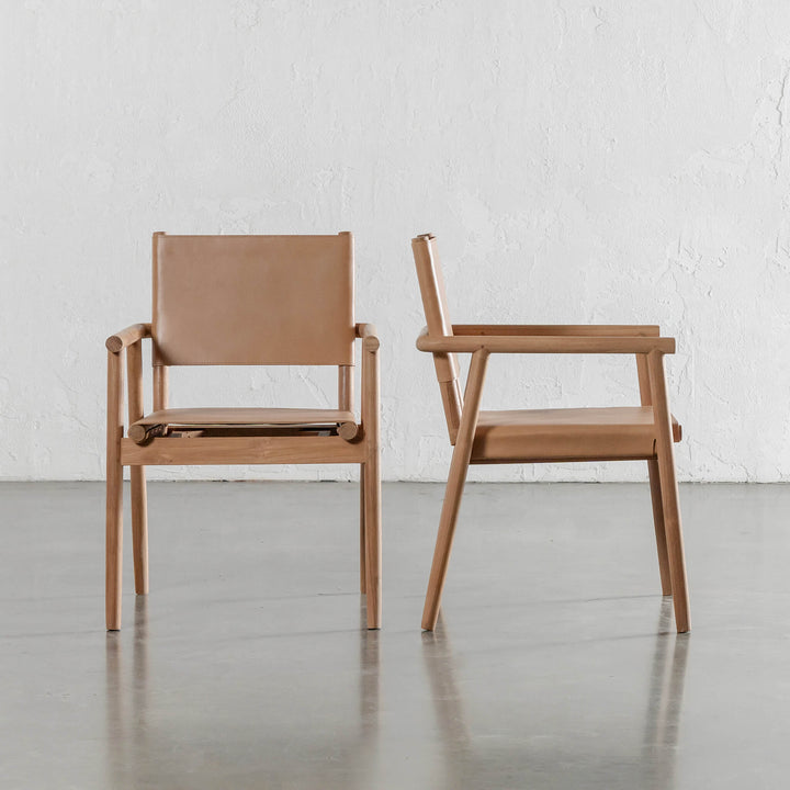 LOMASO CARVER ARMCHAIR | WARM NUTMEG LEATHER + BRUSHED TEAK