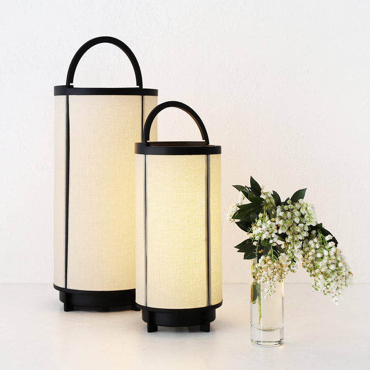 LOMBARDA LED RECHARGEABLE CYLINDER LAMP BUNDLE X2  |  32CM + 42CM  |  CHALK LINEN + BLACK
