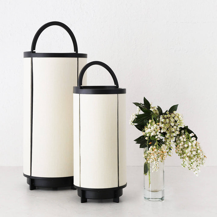 LOMBARDA LED RECHARGEABLE CYLINDER LAMP BUNDLE X2 | 32CM + 42CM | CHALK LINEN + BLACK