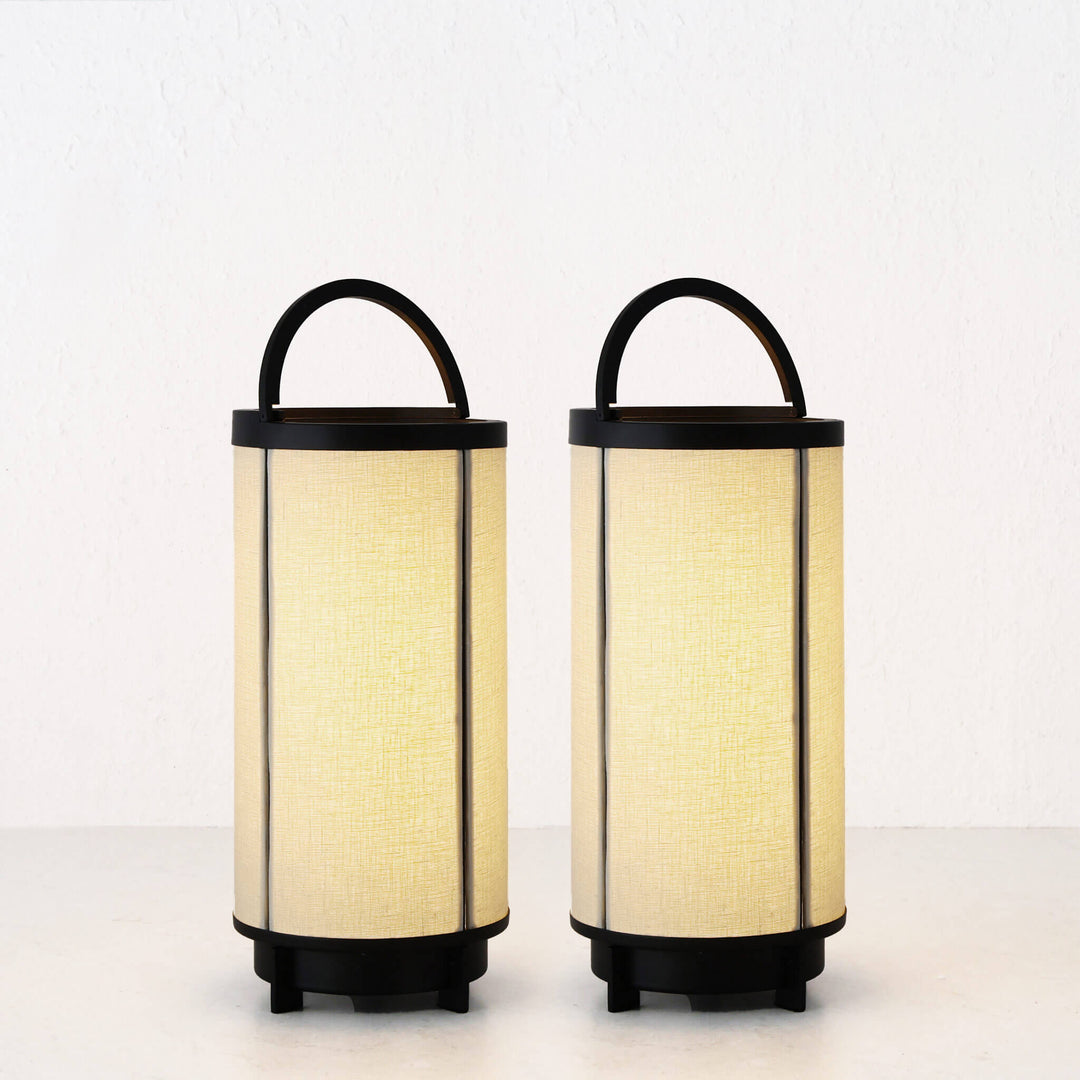 LOMBARDA LED RECHARGEABLE CYLINDER LAMP BUNDLE X2  |  32CM  |  CHALK LINEN + BLACK