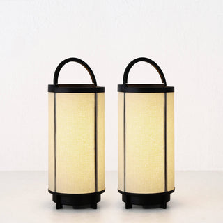 LOMBARDA LED RECHARGEABLE CYLINDER LAMP BUNDLE X2  |  32CM  |  CHALK LINEN + BLACK