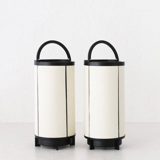 LOMBARDA LED RECHARGEABLE CYLINDER LAMP BUNDLE X2  |  32CM  |  CHALK LINEN + BLACK