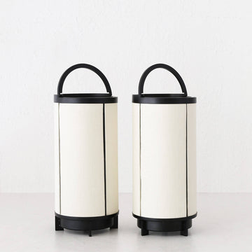 LOMBARDA LED RECHARGEABLE CYLINDER LAMP BUNDLE X2  |  32CM  |  CHALK LINEN + BLACK