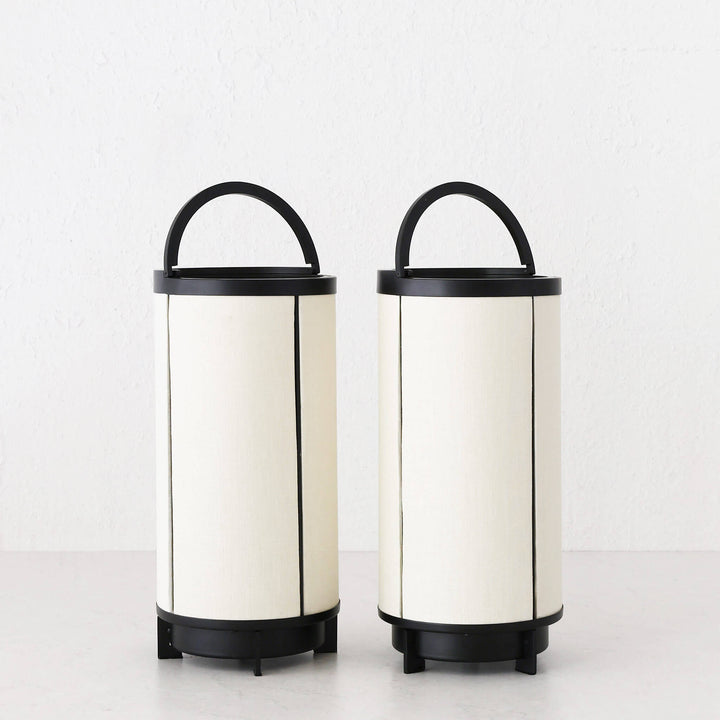 LOMBARDA LED RECHARGEABLE CYLINDER LAMP BUNDLE X2  |  32CM  |  CHALK LINEN + BLACK