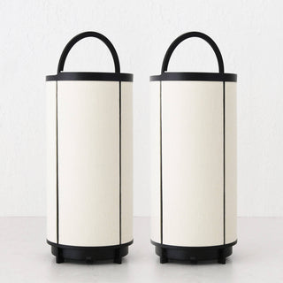 LOMBARDA LED RECHARGEABLE CYLINDER LAMP BUNDLE X2  |  42CM  |  CHALK LINEN + BLACK | BACK