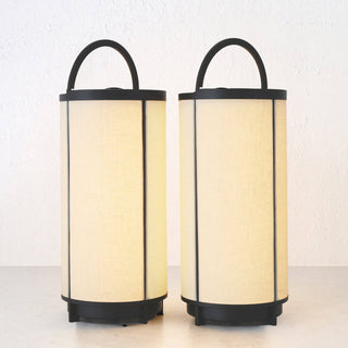 LOMBARDA LED RECHARGEABLE CYLINDER LAMP BUNDLE X2  |  42CM  |  CHALK LINEN + BLACK