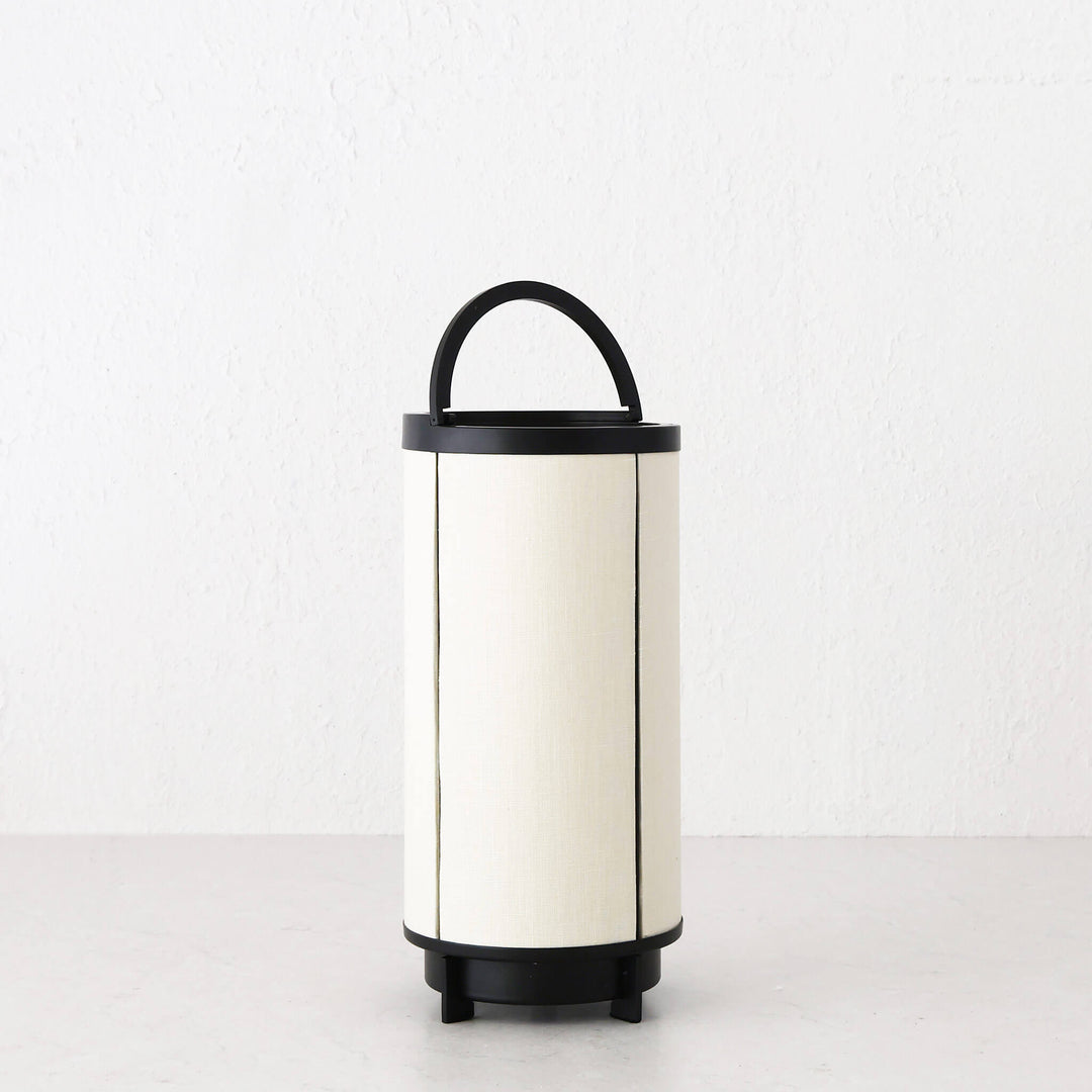 Lombarda Led Rechargeable Cylinder Lamp  |  32cm  |  Chalk Linen + Black