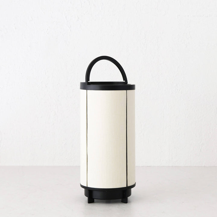 Lombarda Led Rechargeable Cylinder Lamp  |  32cm  |  Chalk Linen + Black