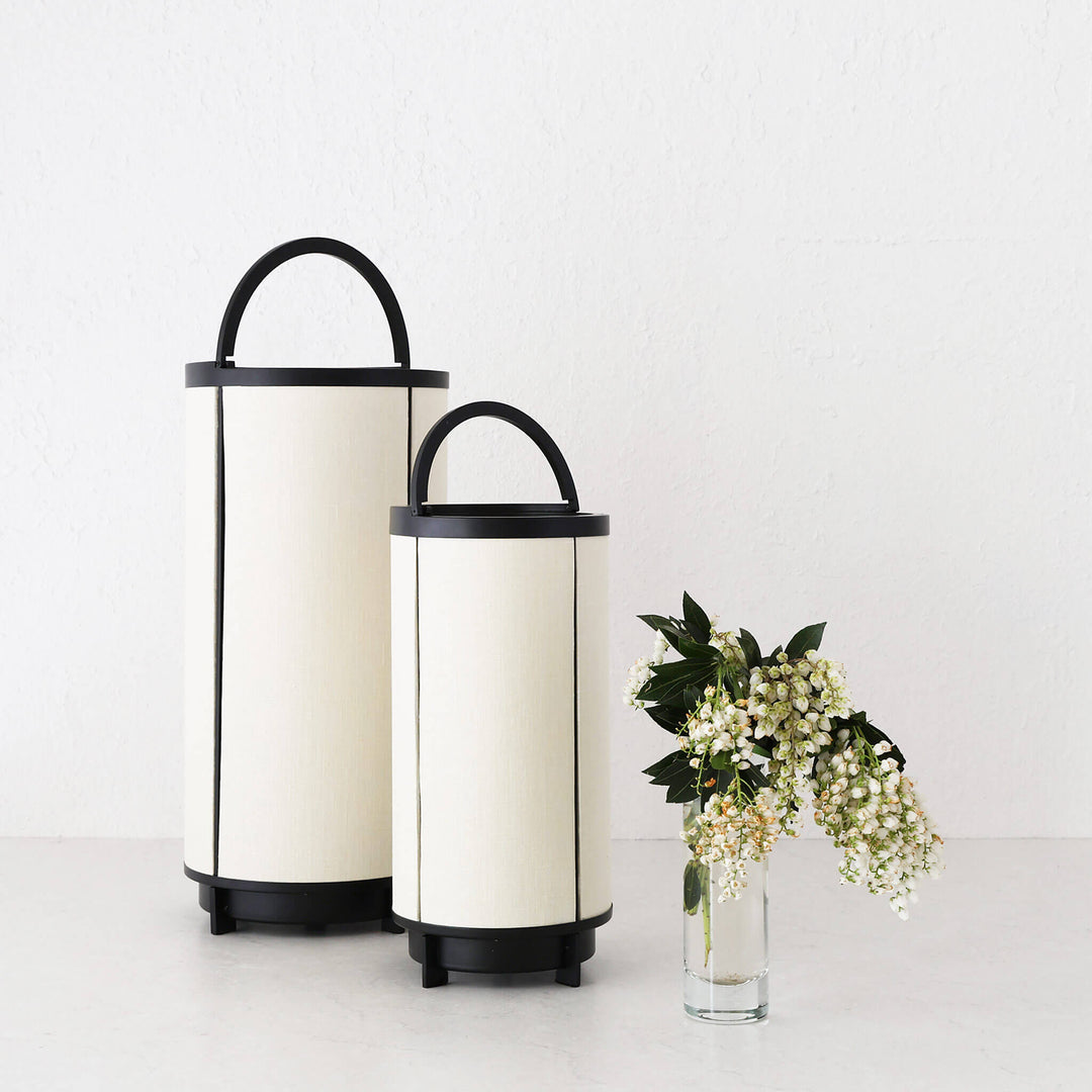 LOMBARDA LED RECHARGEABLE CYLINDER LAMP BUNDLE X2  |  32CM + 42CM  |  CHALK LINEN + BLACK