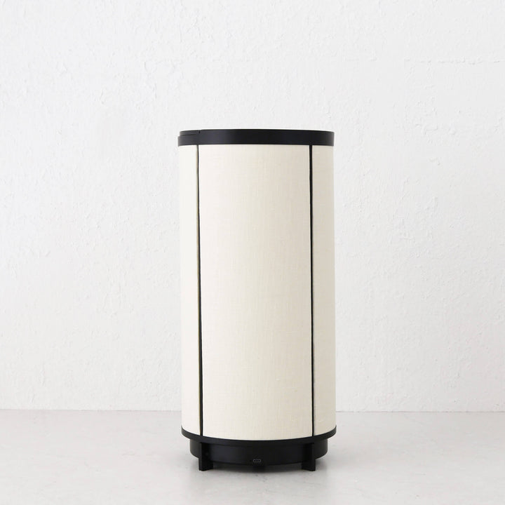 LOMBARDA LED RECHARGEABLE CYLINDER LAMP  |  42CM  |  CHALK LINEN + BLACK