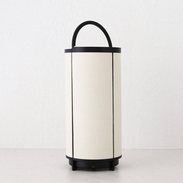 LOMBARDA LED RECHARGEABLE CYLINDER LAMP  |  42CM  |  CHALK LINEN + BLACK
