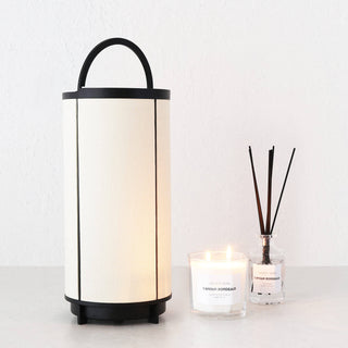 LOMBARDA LED RECHARGEABLE CYLINDER LAMP  |  CHALK LINEN + BLACK