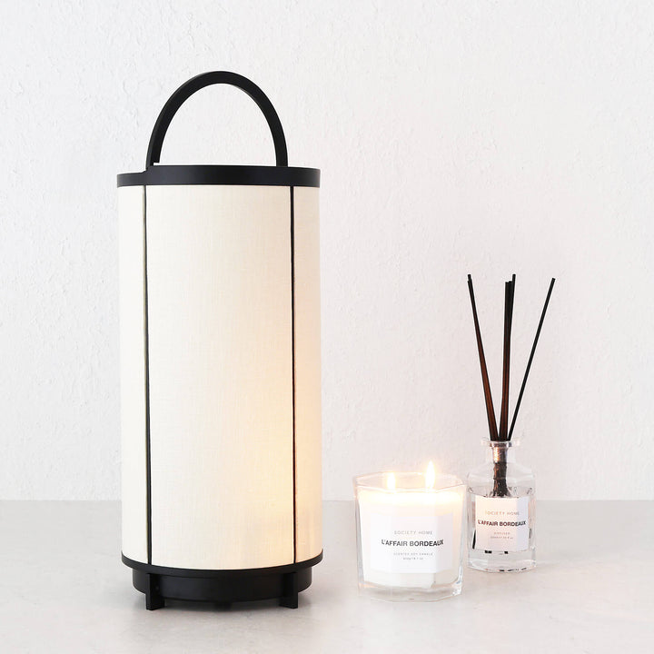 LOMBARDA LED RECHARGEABLE CYLINDER LAMP  |  CHALK LINEN + BLACK