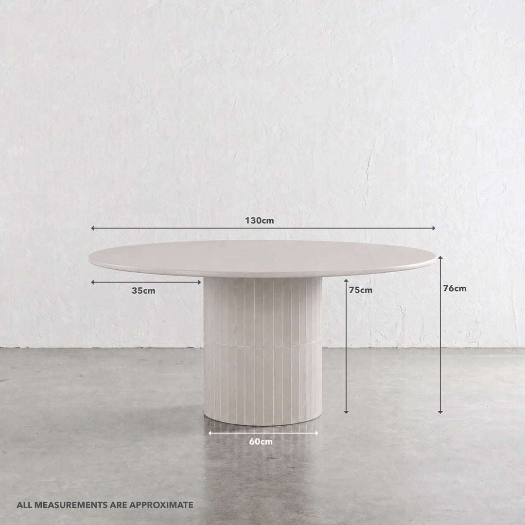 LOMBARD OUTDOOR ROUND DINING TABLE  |  BEECHWOOD BEIGE  |  130CM | MEASUREMENTS