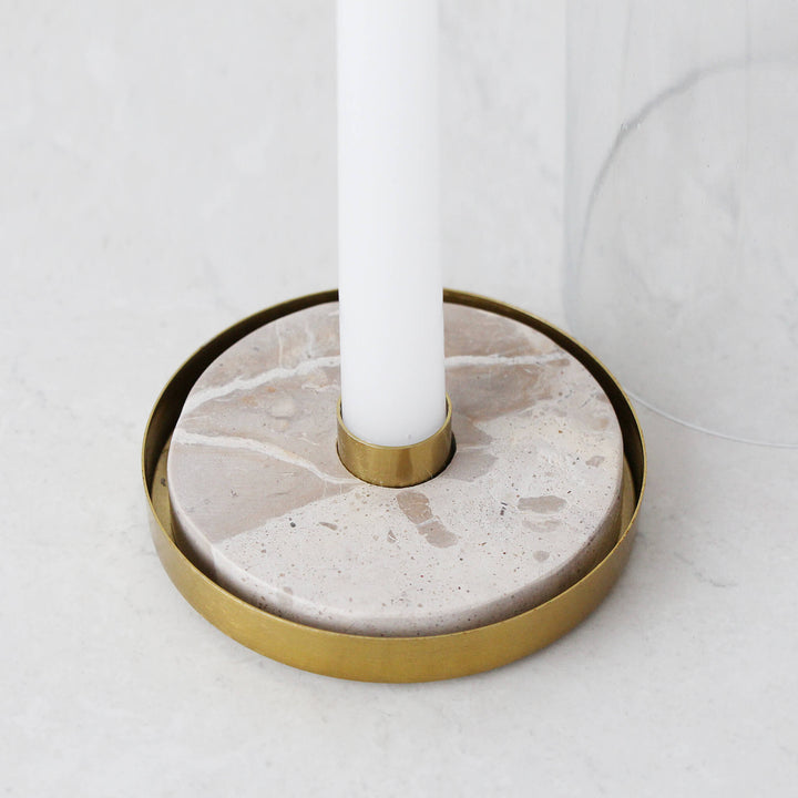 LOREN GLASS HURRICANE CANDLE HOLDER  |  TAUPE MARBLE BASE