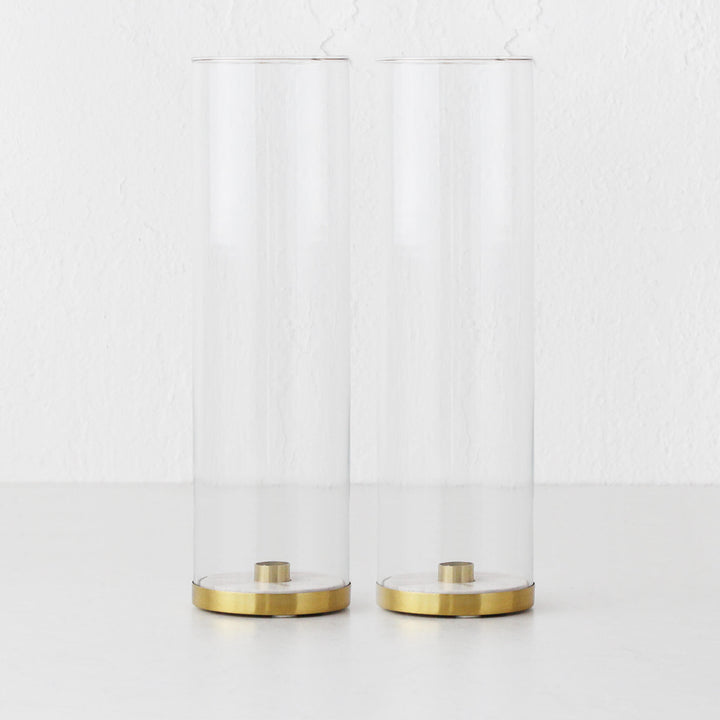 LOREN GLASS HURRICANE CANDLE HOLDER BUNDLE X2  |  TAUPE MARBLE BASE