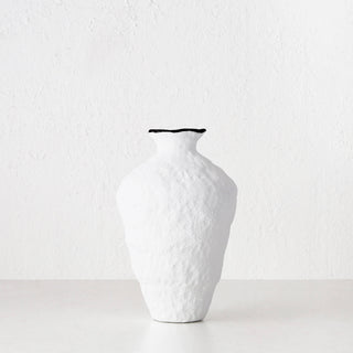 LIVING BY DESIGN EXCLUSIVE  |  LUGA CERAMIC VASE  |  LARGE  |  NATURAL WHITE CERAMIC + CHARCOAL RIM