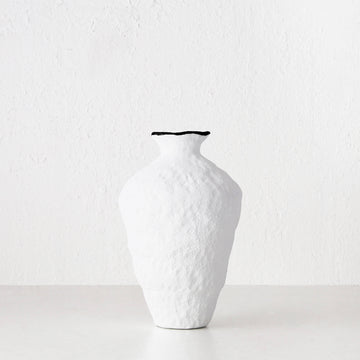 LIVING BY DESIGN EXCLUSIVE  |  LUGA CERAMIC VASE  |  LARGE  |  NATURAL WHITE CERAMIC + CHARCOAL RIM