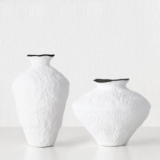 LIVING BY DESIGN EXCLUSIVE  |  LUGA CERAMIC VASE BUNDLE X2  |  M + L  |  NATURAL WHITE CERAMIC + CHARCOAL RIM