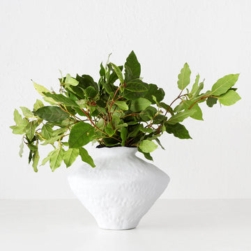LIVING BY DESIGN EXCLUSIVE  |  LUGA CERAMIC VASE  |  MEDIUM  |  NATURAL WHITE CERAMIC + CHARCOAL RIM
