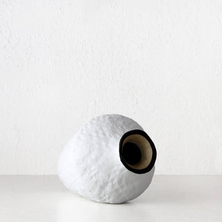 LIVING BY DESIGN EXCLUSIVE  |  LUGA CERAMIC VASE  |  LARGE |  NATURAL WHITE CERAMIC + CHARCOAL RIM